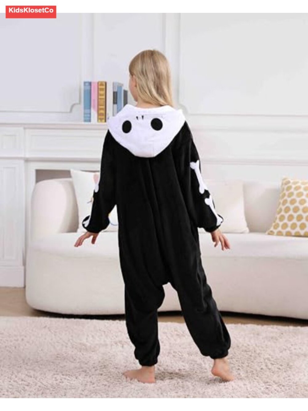 Kids Skeleton Onesie Pajamas Flannel Fleece Halloween Costume Cosplay with Hood - Picture 5 of 5